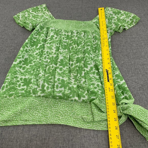 APT 9 Beautiful Green‎ Floral Blouse Small Pleated Off Shoulder Cute Bow Tie - Picture 4 of 12